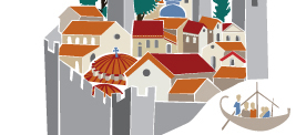 part of the logo image that presents an illustration of a typical Byzantine city